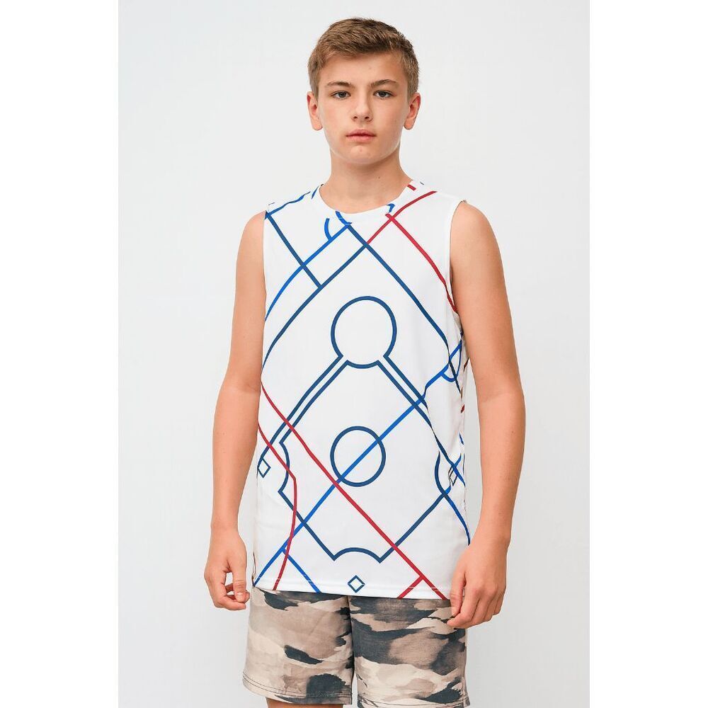 DSG White Red Blue Movement Tank Pure White Court Lines Boy's Size L